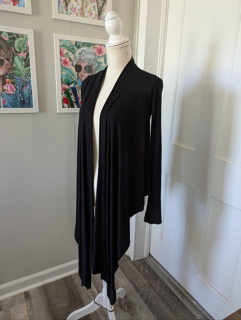 Karen Kane Womens Black Draped Open Front Cardigan Sweater Size XS Thin Stretchy